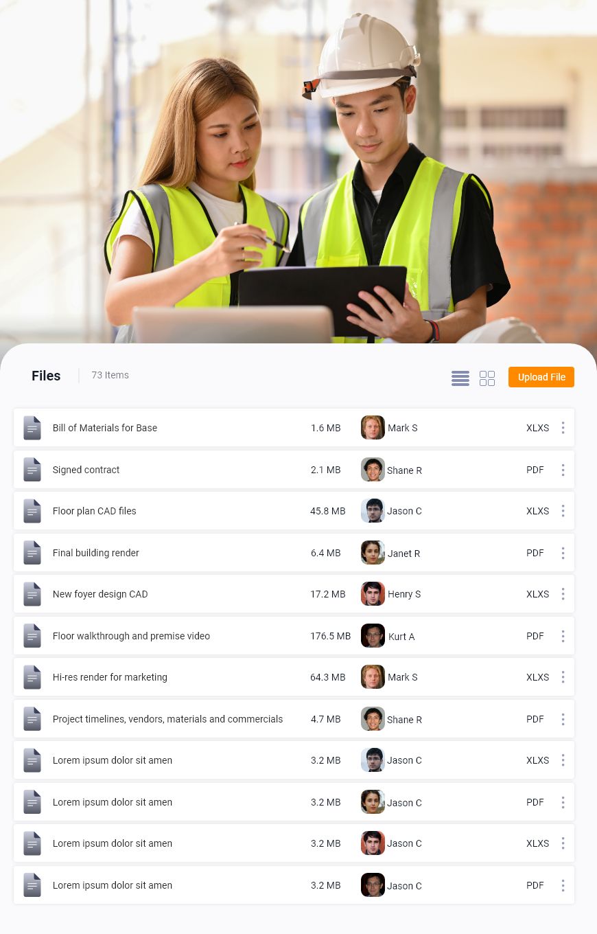 Image of two construction team leaders with files section