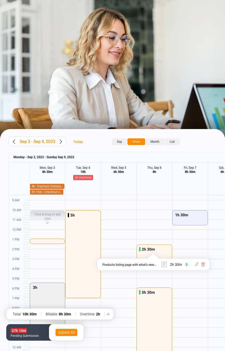 Image of a female consultant with weekly time entry