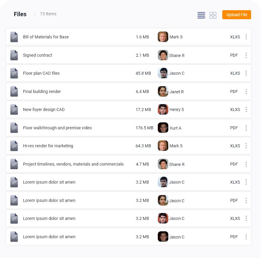 File sharing section for easy collaboration