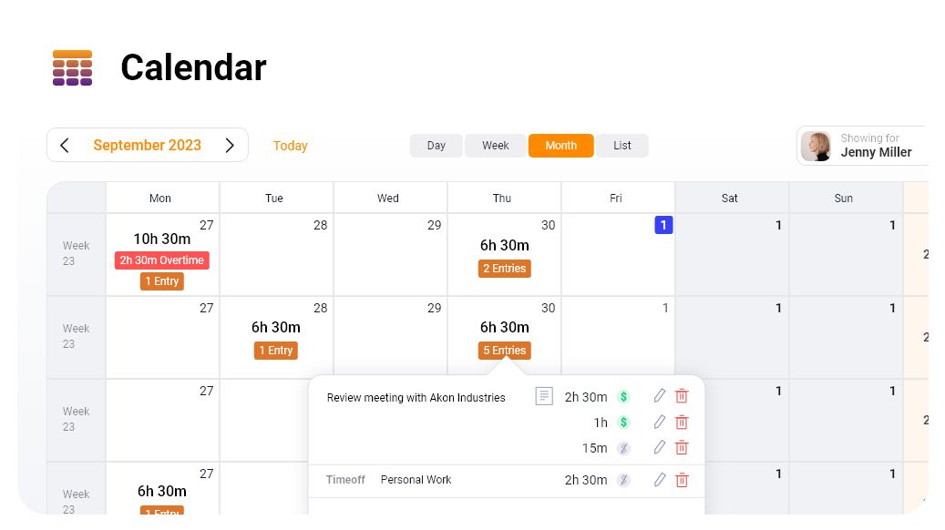 Calendar view of the upcoming plan