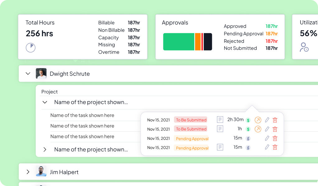 Product Screenshot of Timesheet View in 5day.io