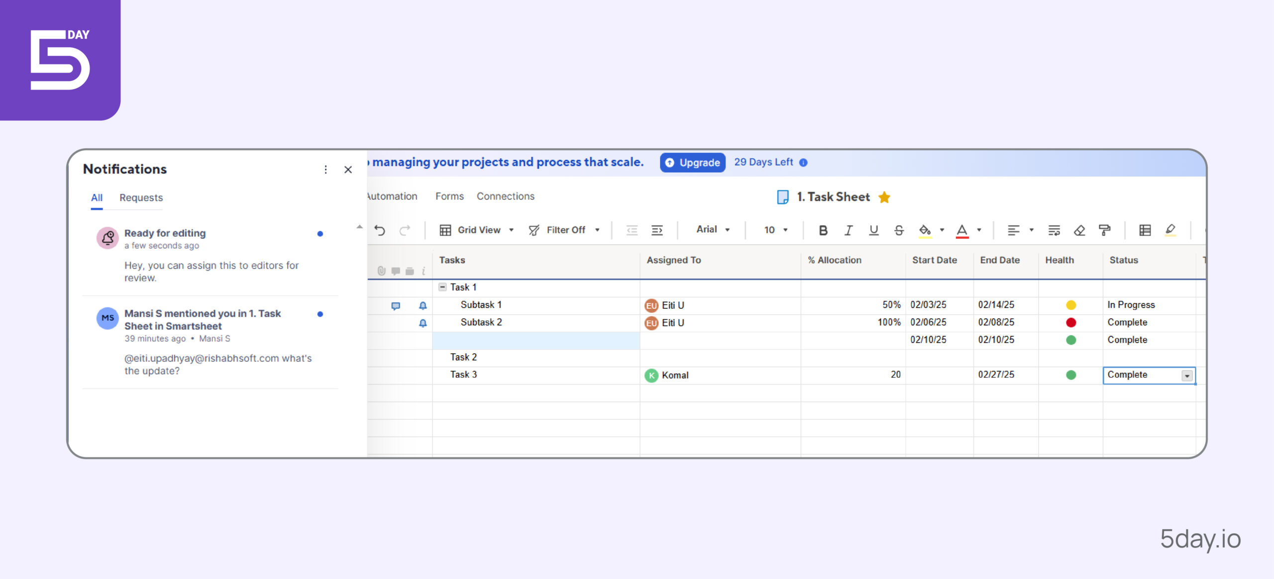 Automation execution in Smartsheet