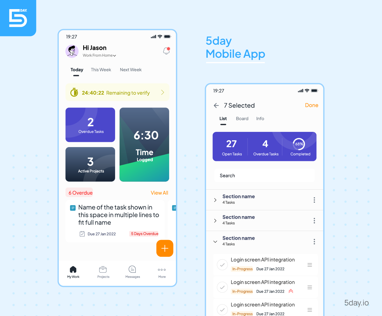 Mobile accessibility feature of 5day.io 