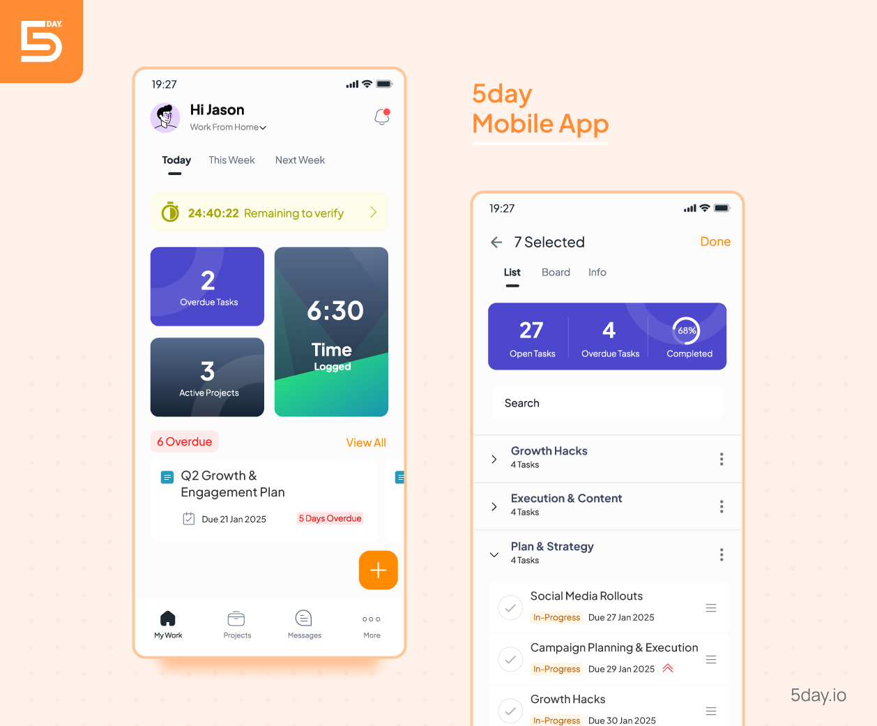Mobile screenshot of 5day.io
