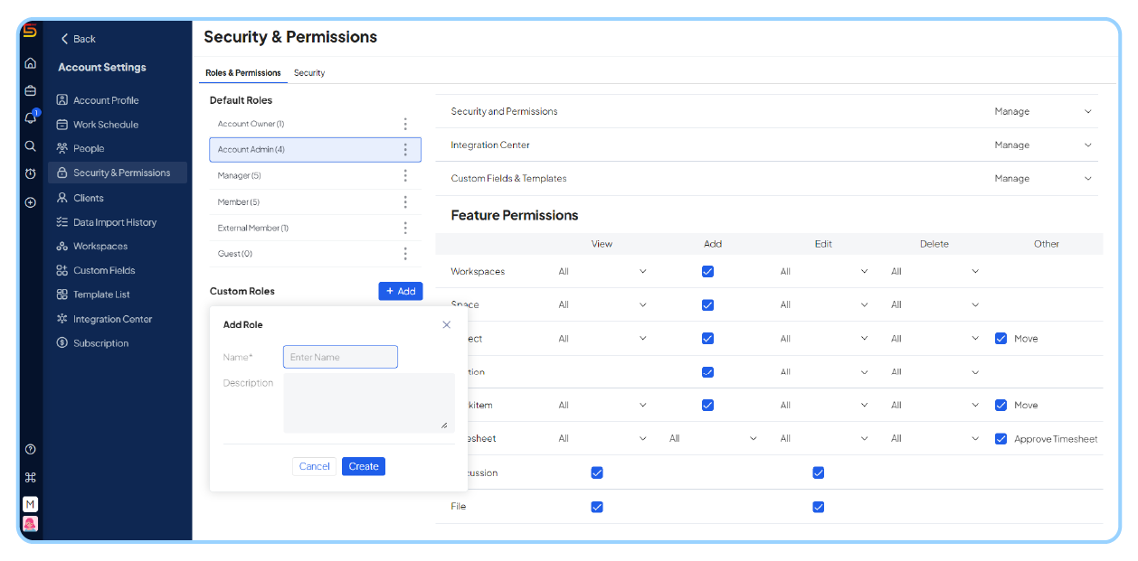 User roles and permissions feature in 5day.io