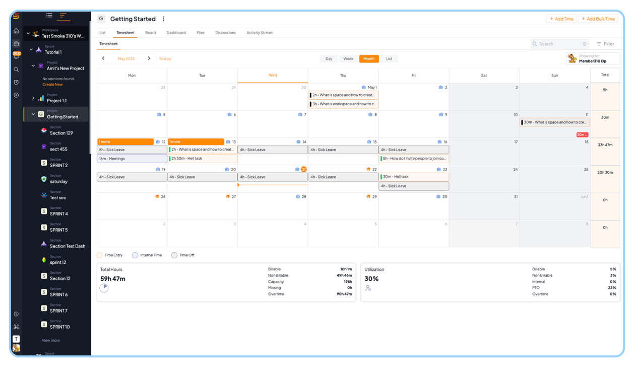 Timesheet monthly view in 5day.io