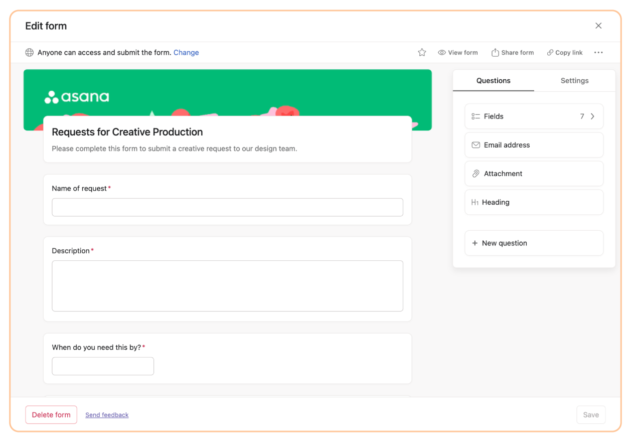 Custom forms in Asana