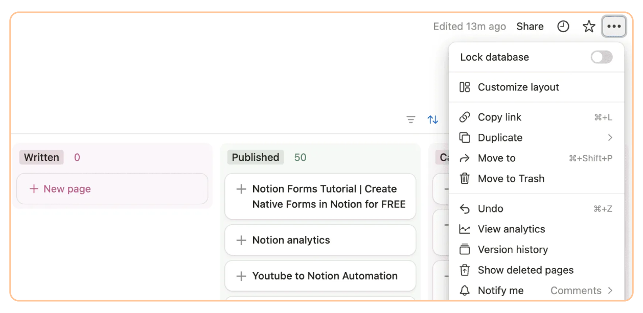 Extensive customization in Notion
