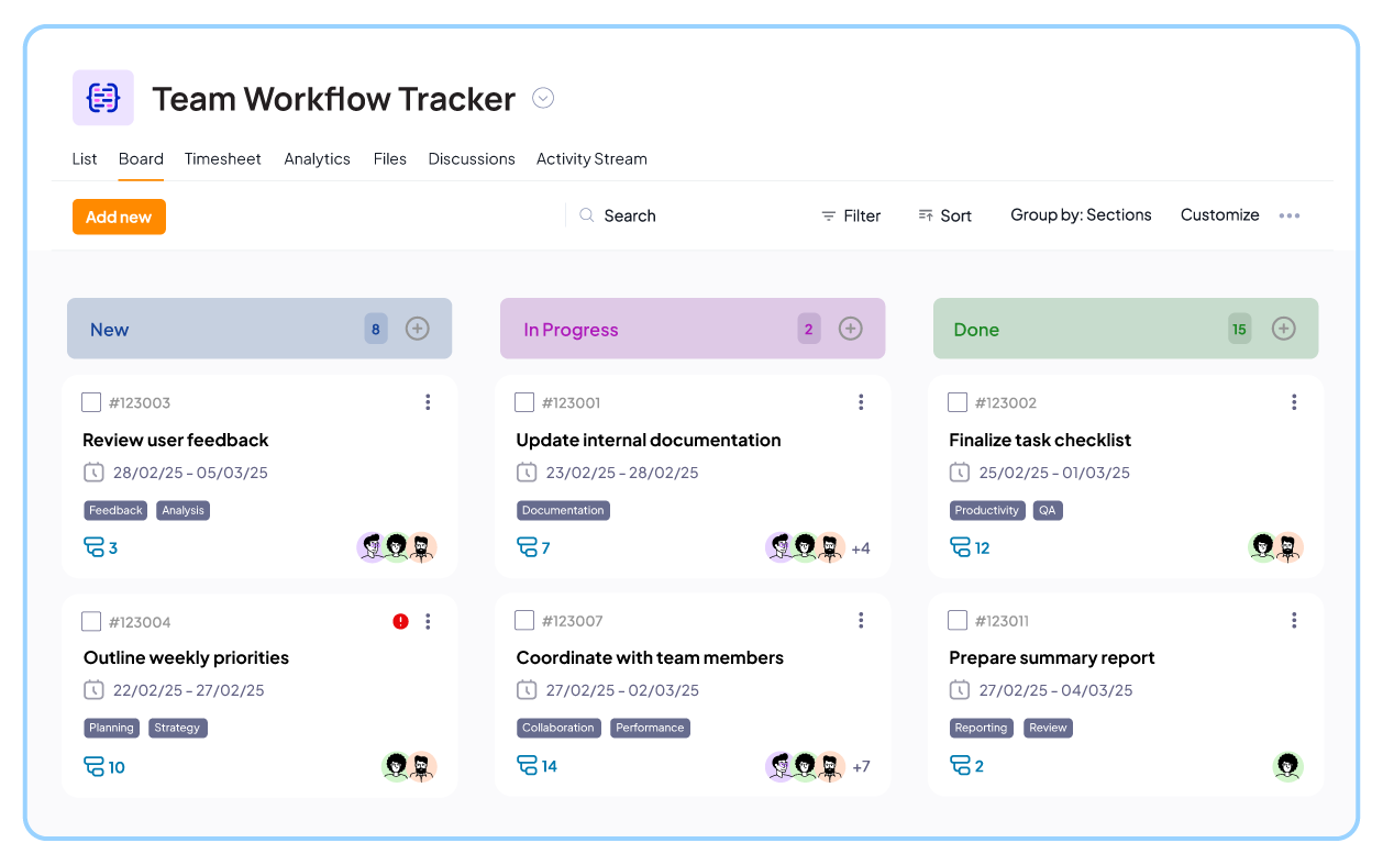 Kanban board in 5day.io