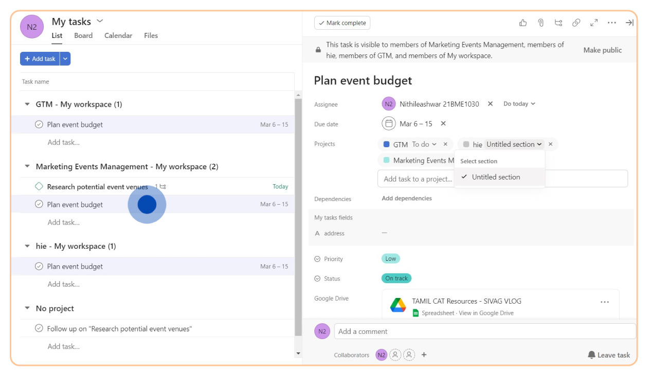 Multi homing tasks in Asana