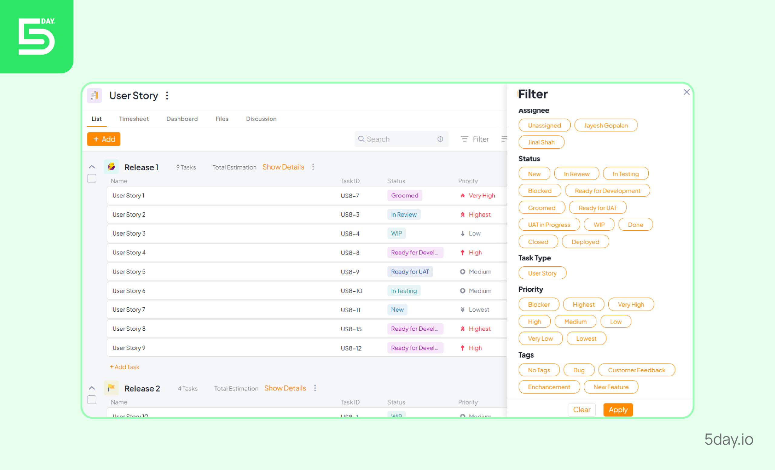 Promote flexibility without guilt - 5day.io Dashboard