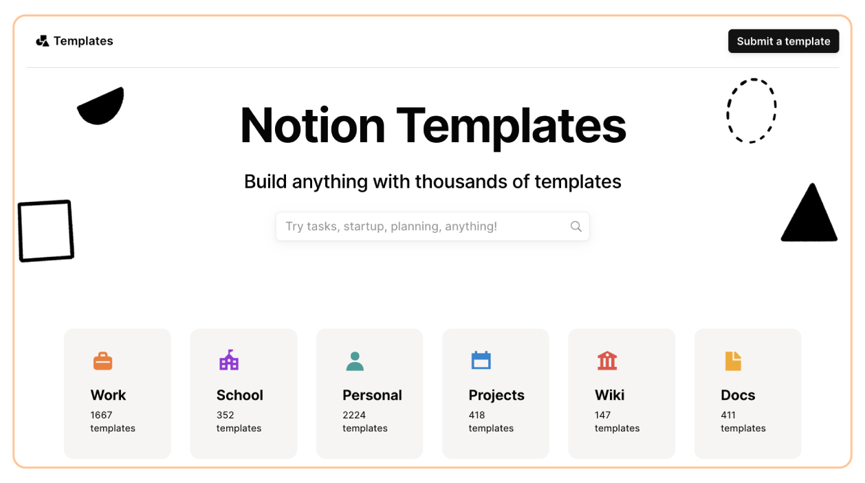 User template gallery in Notion