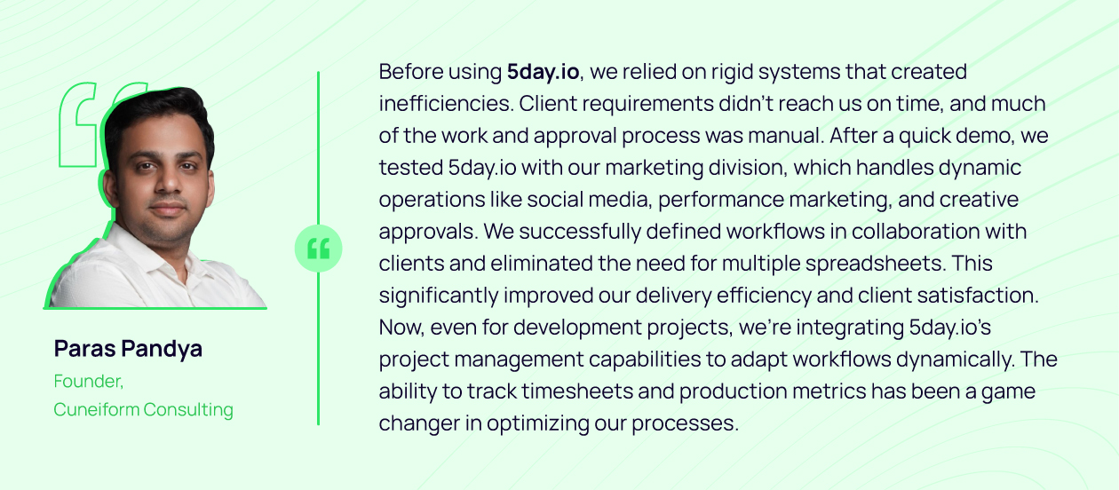 5day.io Client Testimonial - Paras Pandya, Founder at Cuneiform Consulting