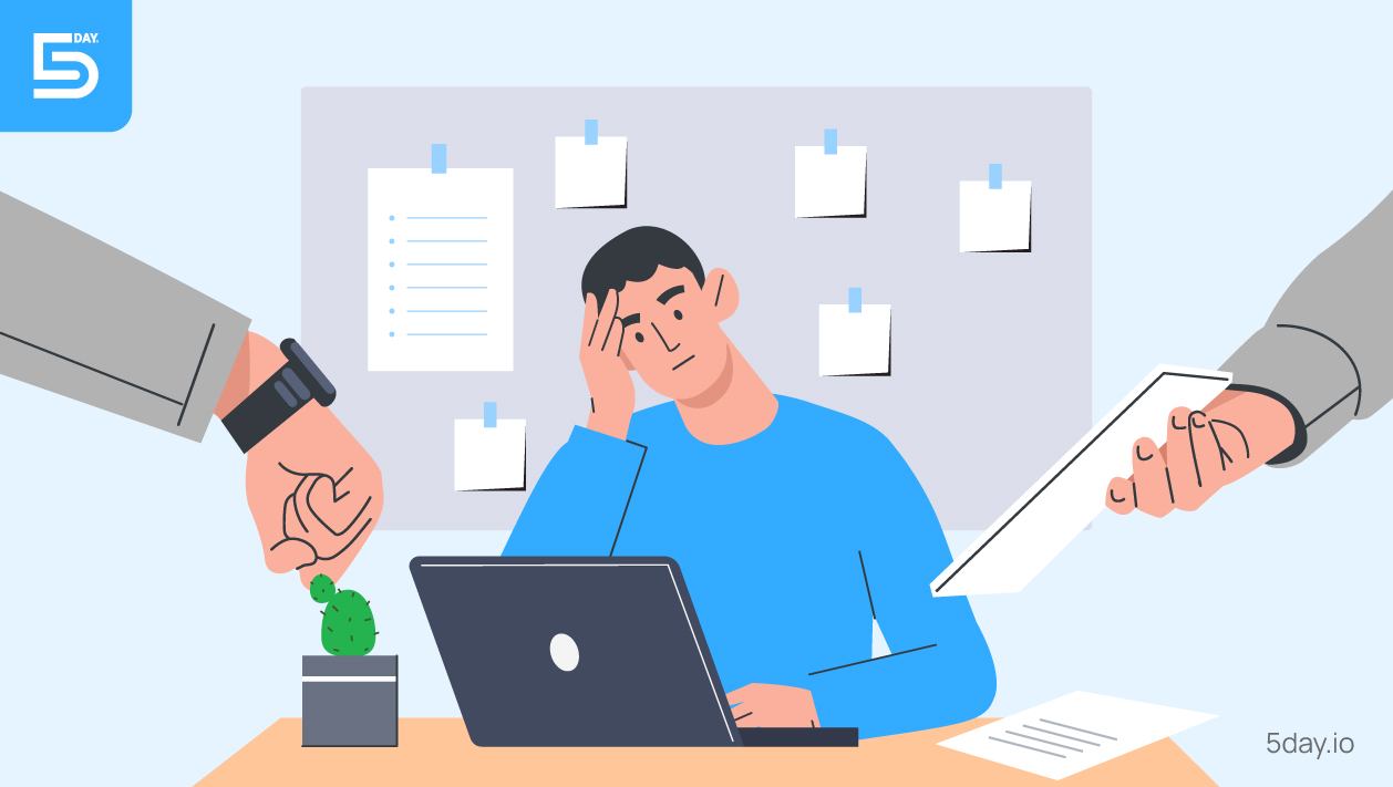 Creative project manager juggling multiple files