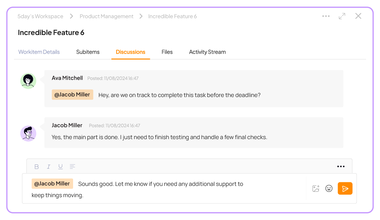 Collaboration and communication in 5day.io