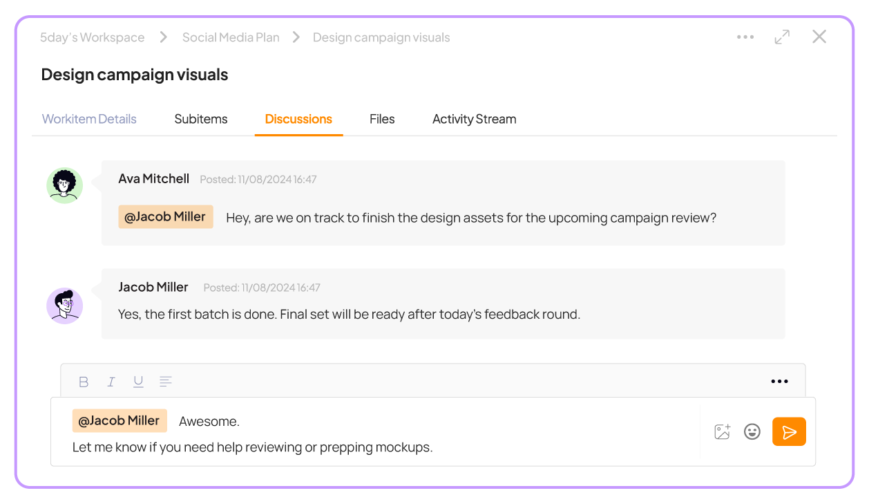 Discussion View in 5day.io