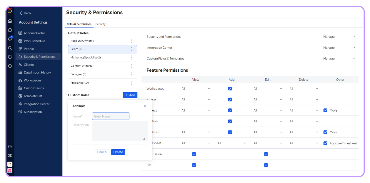 roles and permission in 5day.io
