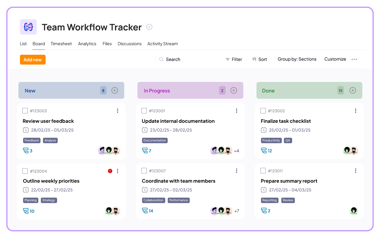 Kanban Task View in 5day.io