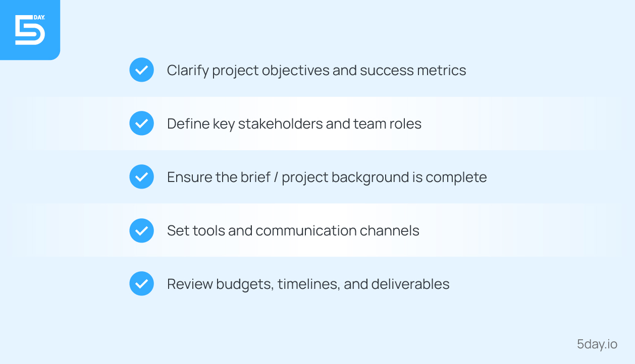 Steps for the project pre-kickoff stage