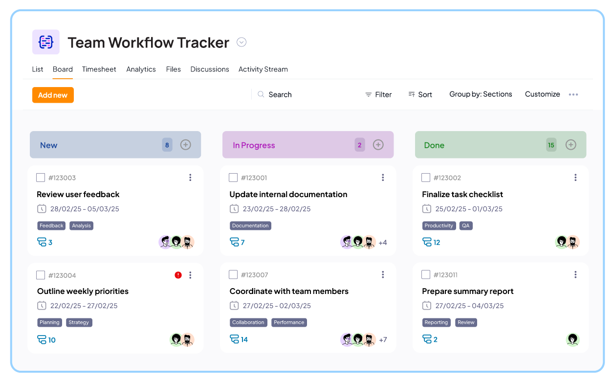 Visual task tracking with 5day.io Kanban board