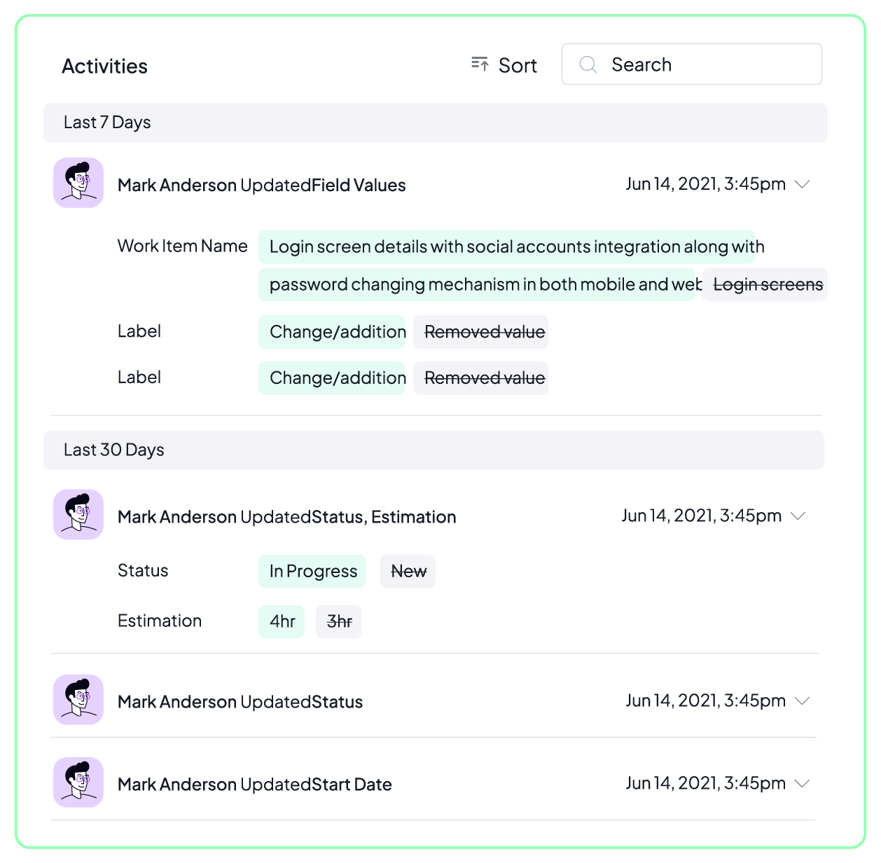 Activity stream feature in 5day.io