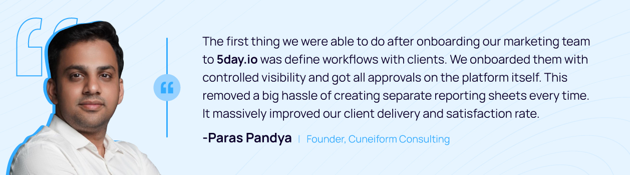 5day.io client testimonial - Paras Pandya