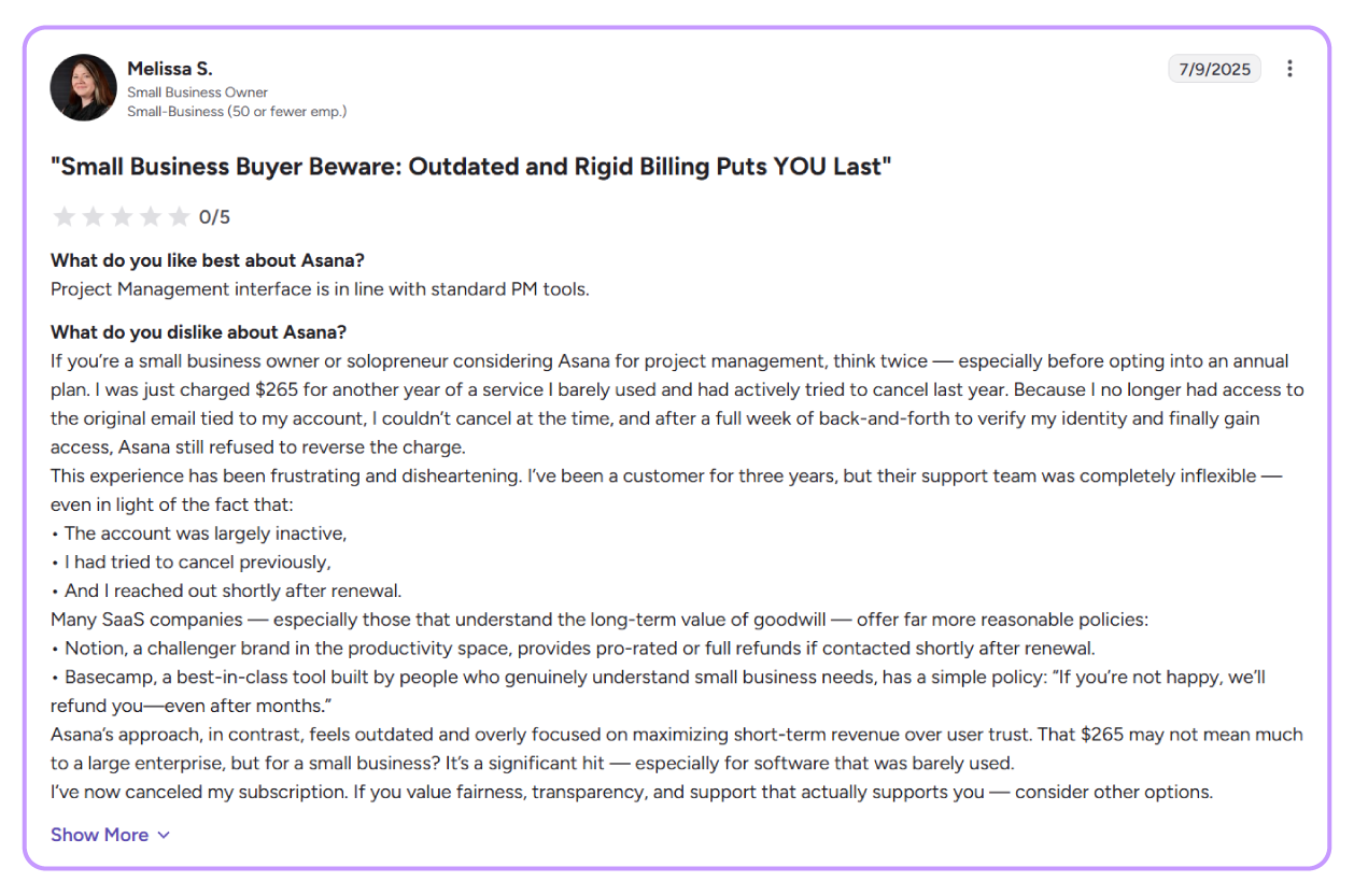 Asana's review on outdated billing