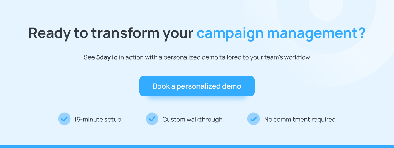 Book a personalized demo with 5day.io