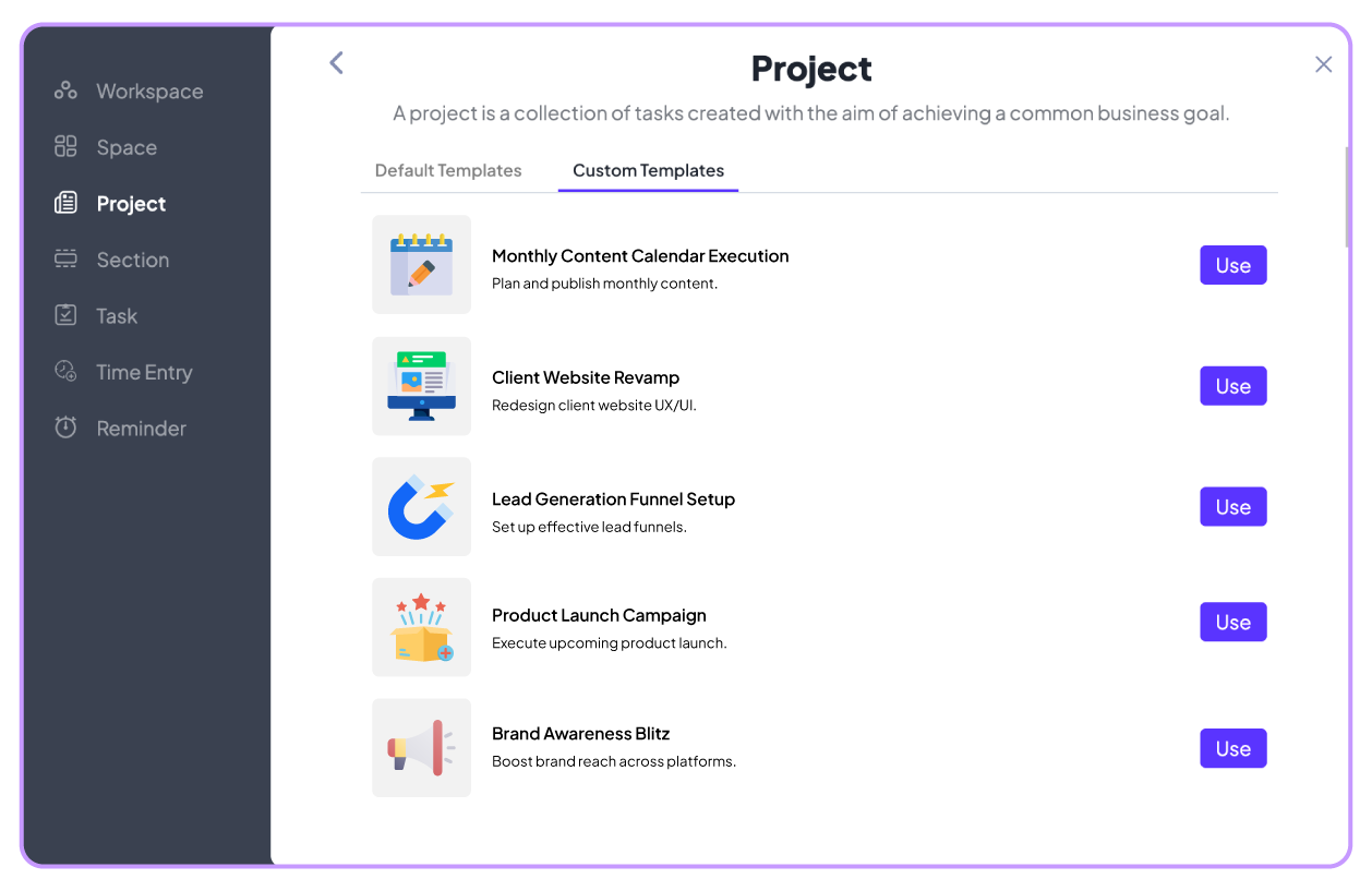 Choose from a multitude of templates on 5day.io