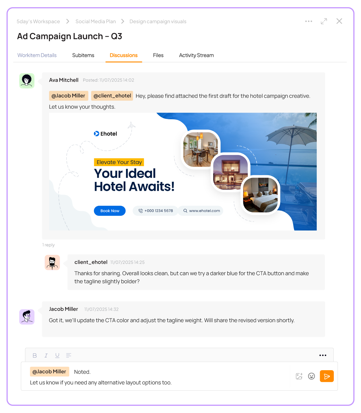 Collaborating within the platform on 5day.io