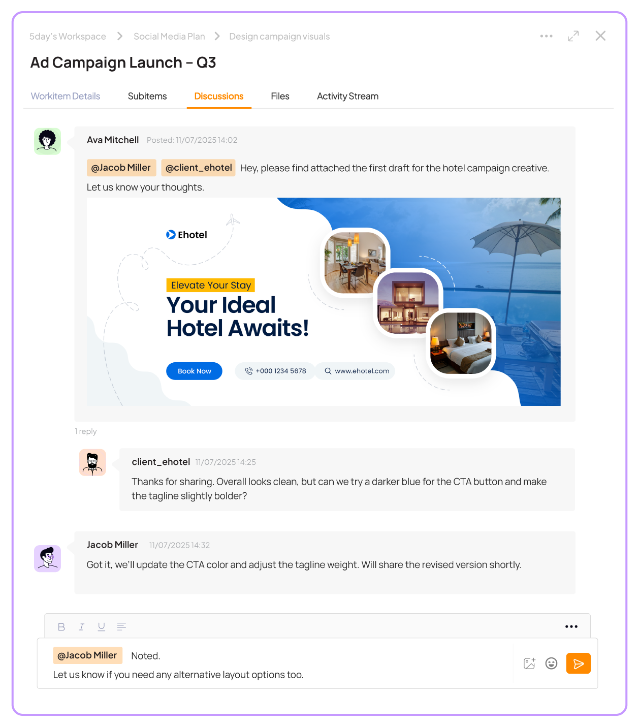 In-context feedback and conversations in 5day.io