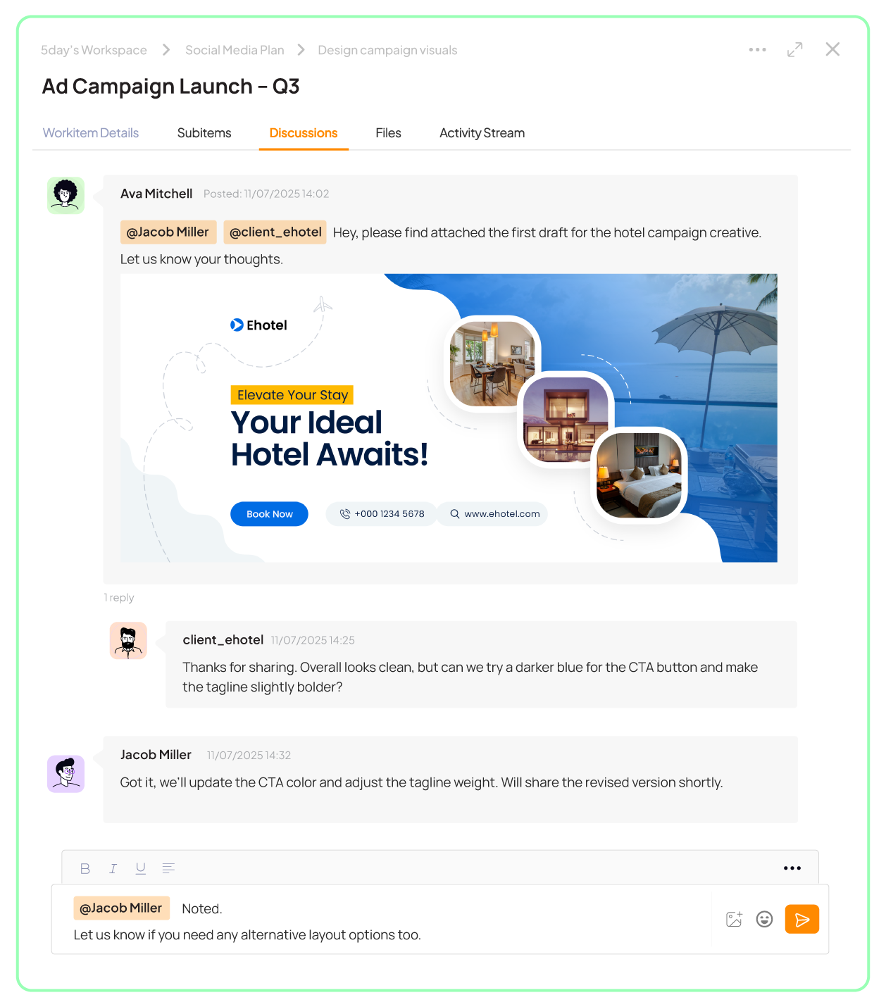 Real time collaboration in 5day.io