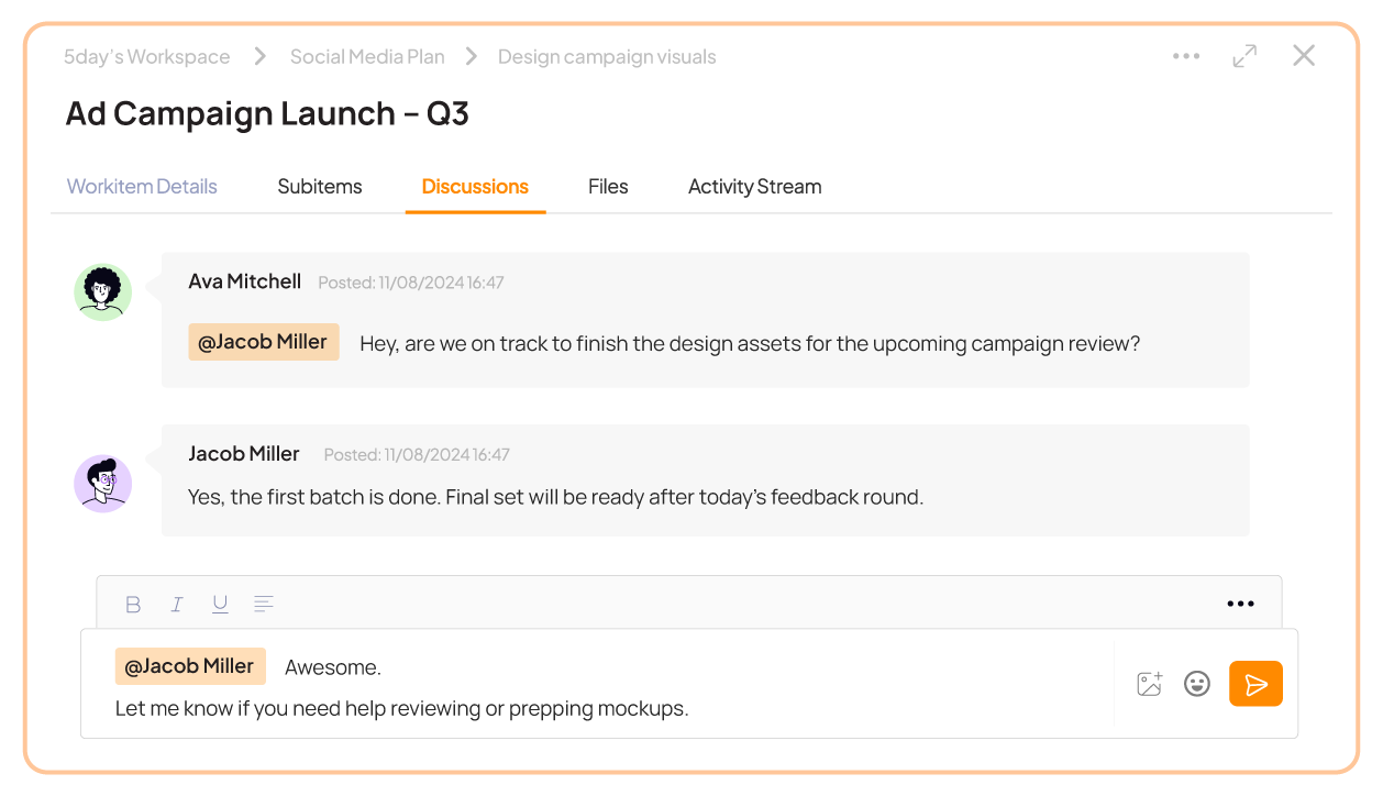 Seamless collaboration in 5day.io