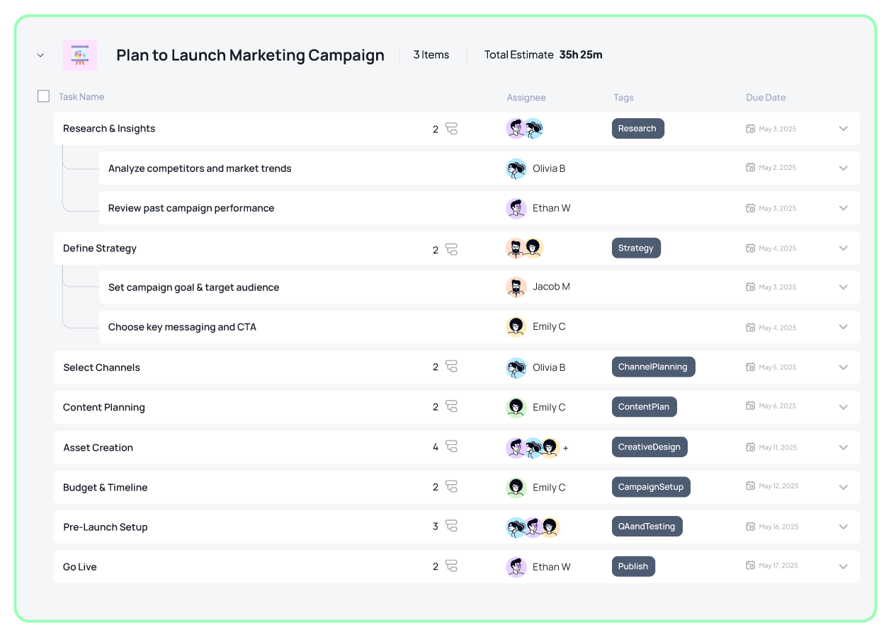 Task view in 5day.io