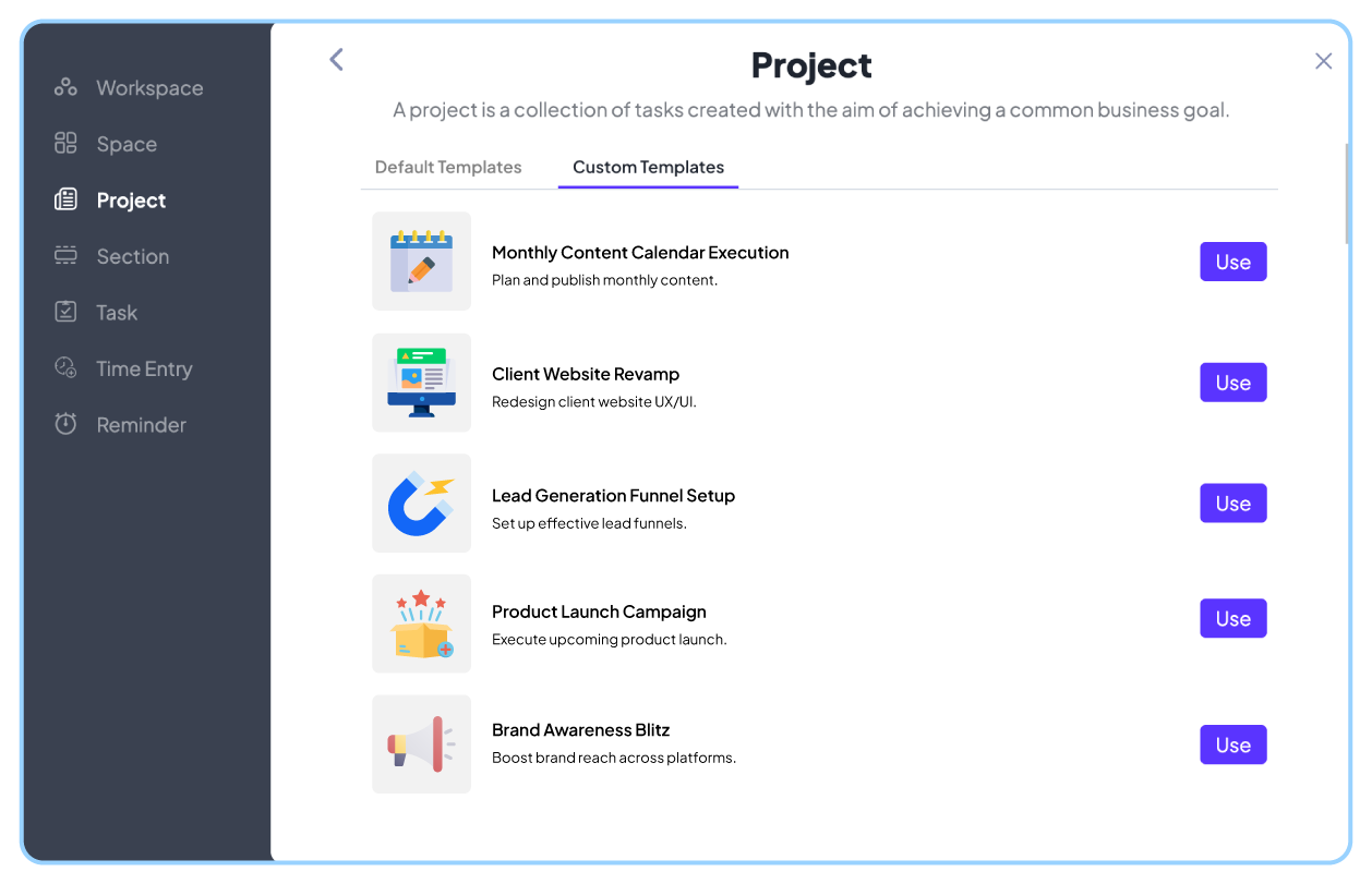 Templates for tasks in 5day.io