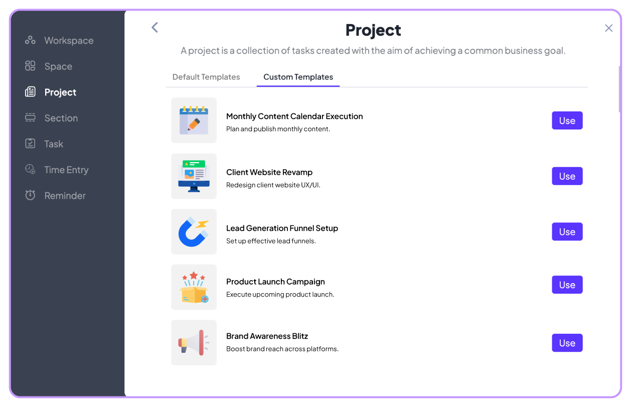 Custom templates in 5day.io