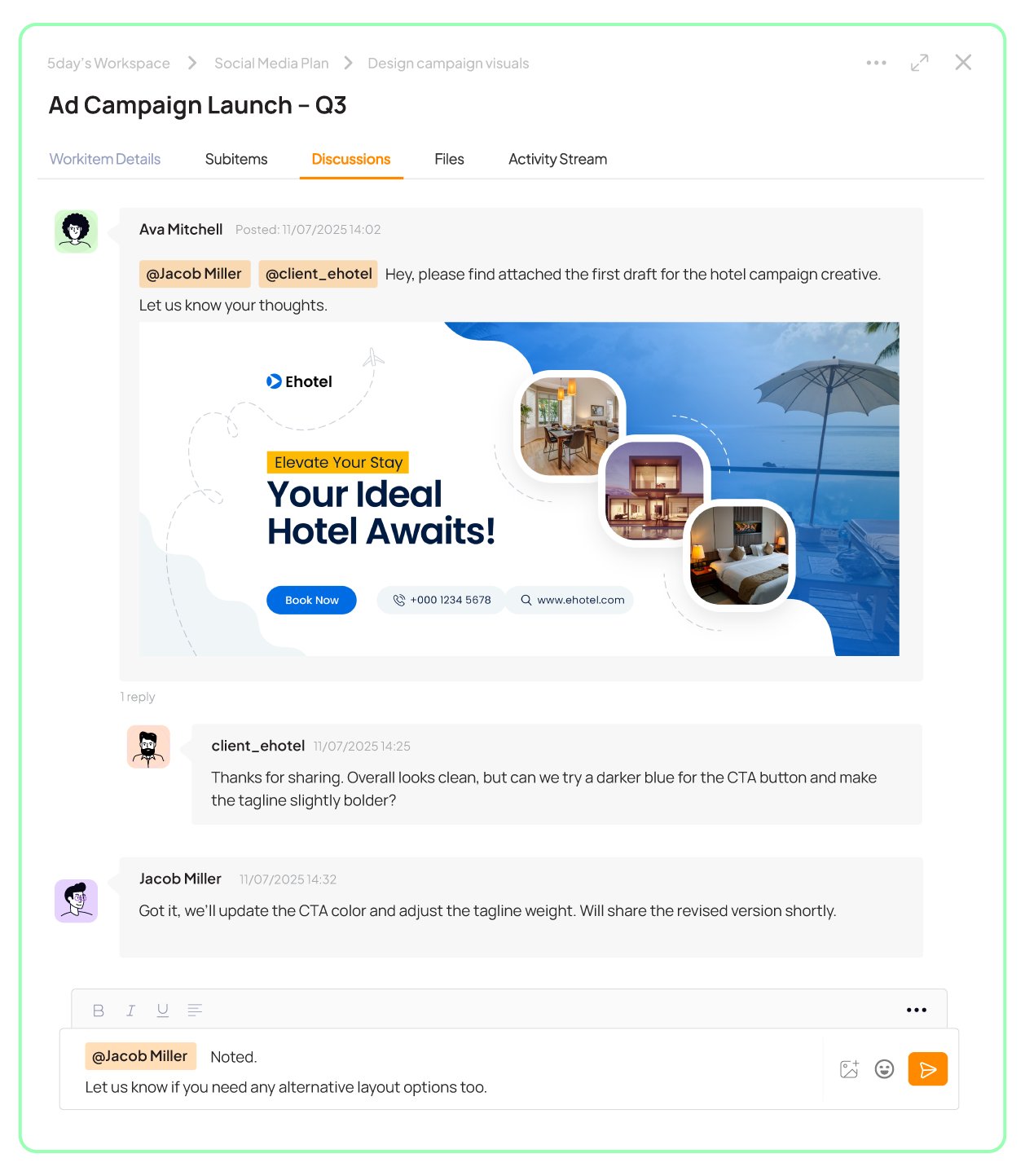 Centralize discussions in 5day.io
