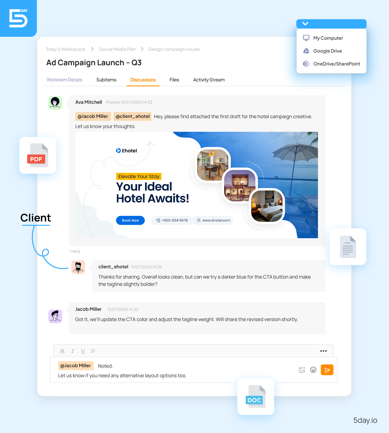 Discussions and collaboration in 5day.io