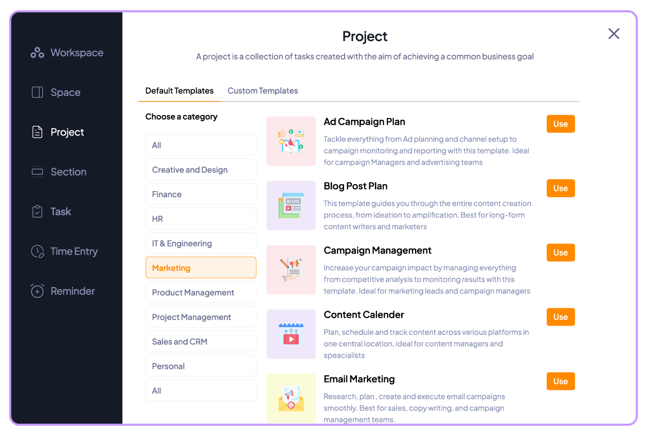 Marketing workflow templates