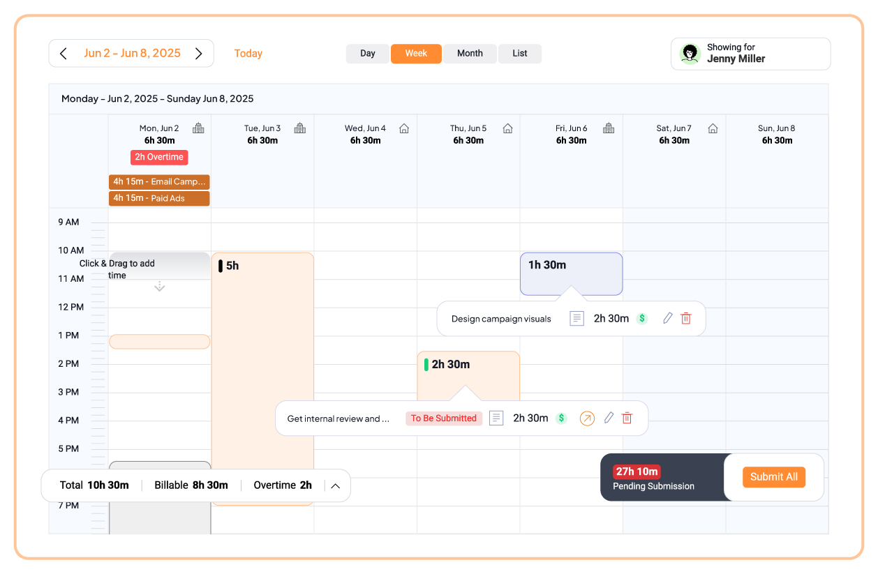 Track billable, non-billable hours and dependencies on 5day.io