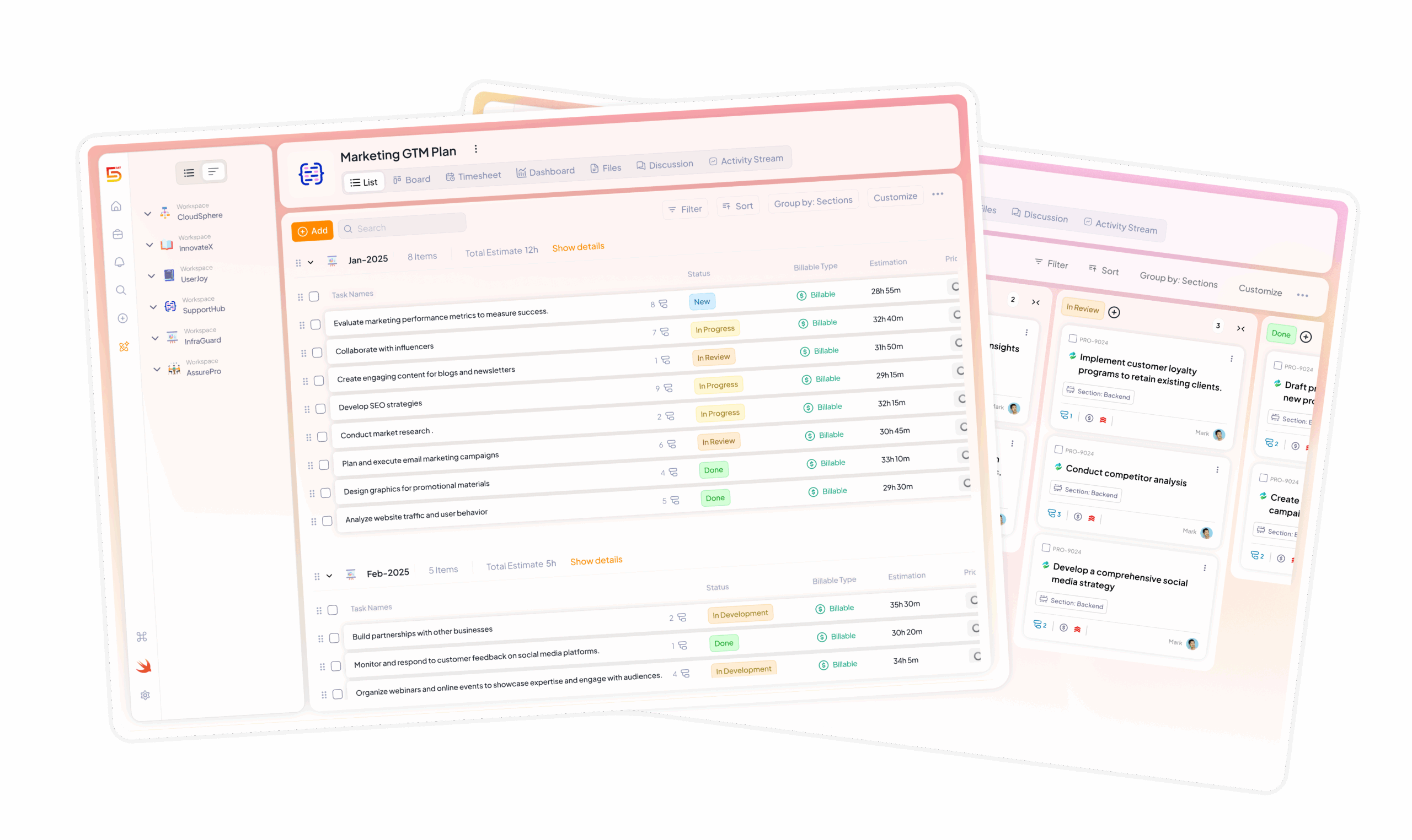 List and Kanban view in 5day.io