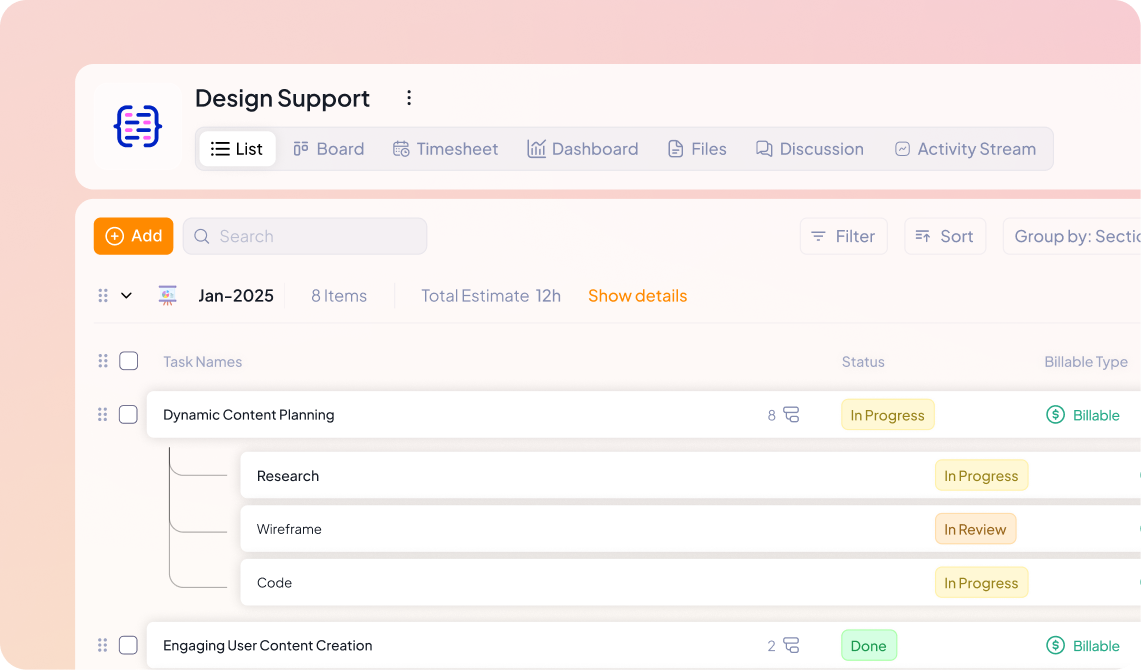 Task List in 5day.io