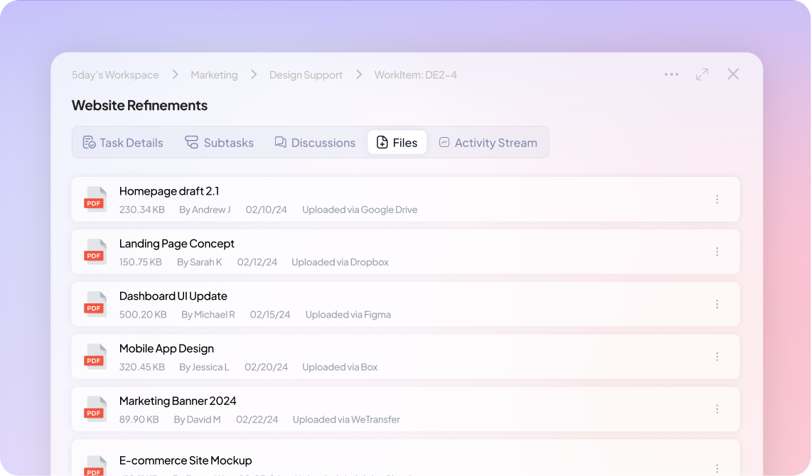 Upload Files in 5day.io