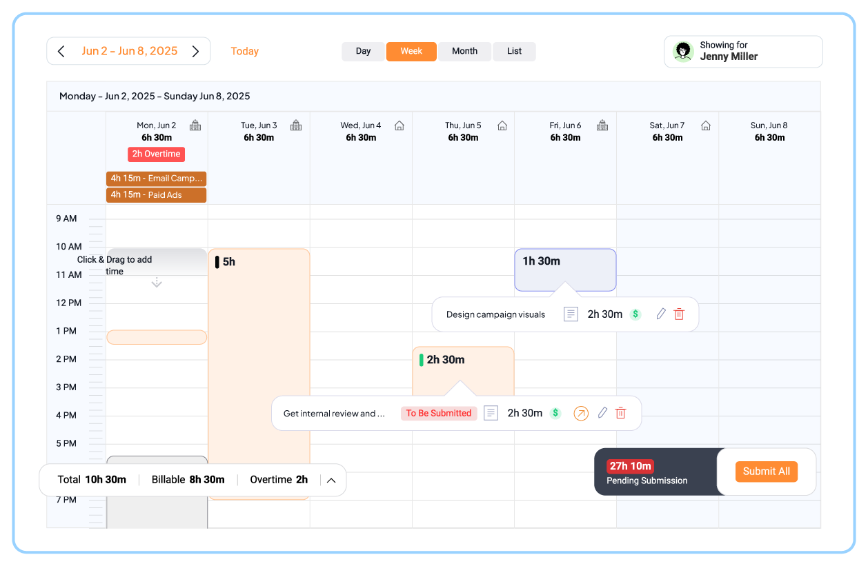 Timesheet tracking in 5day.io