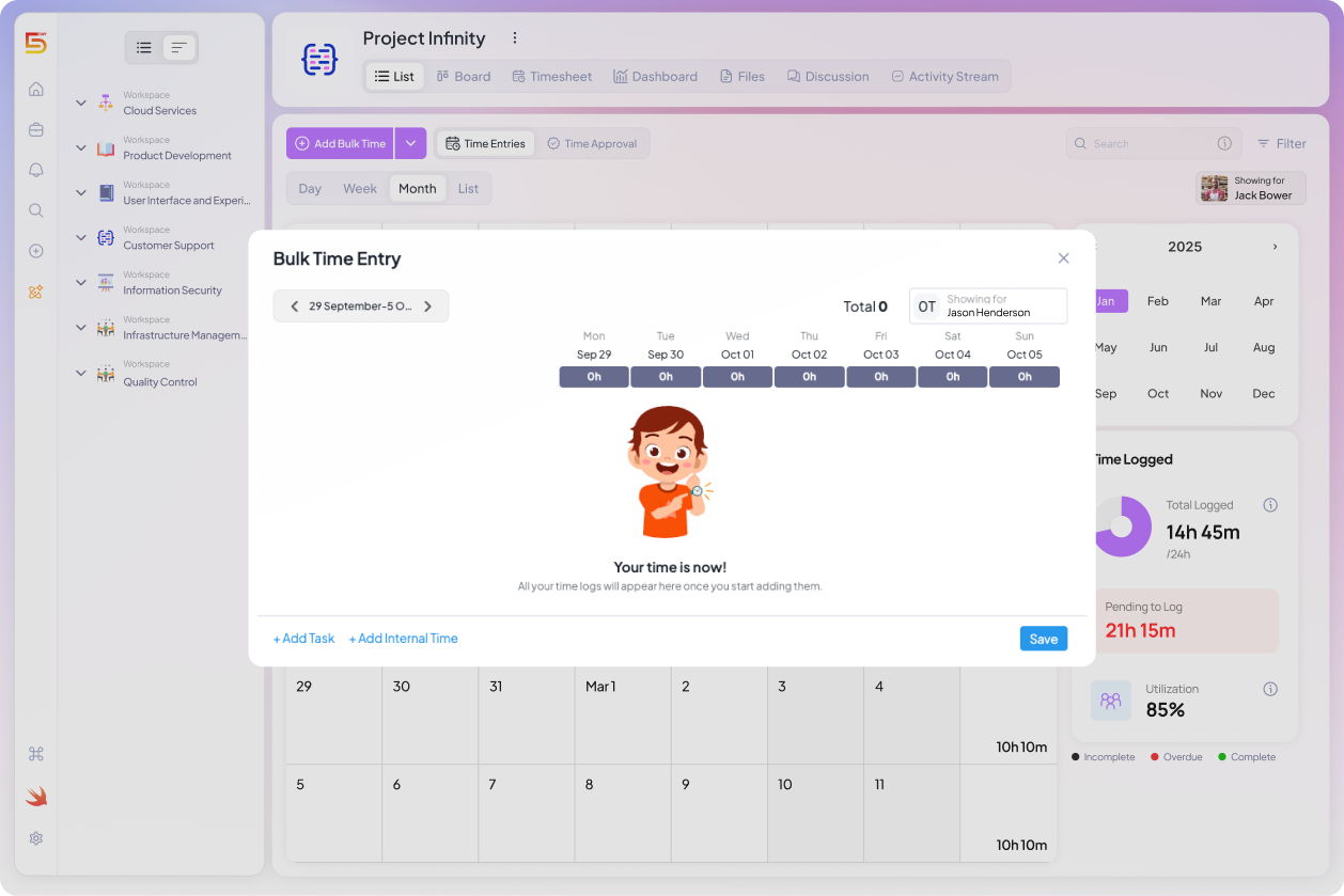 Bulk Time Entry in 5day.io
