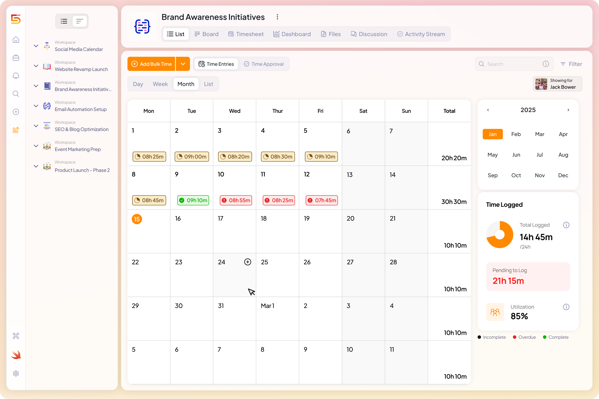 Time tracking on 5day.io