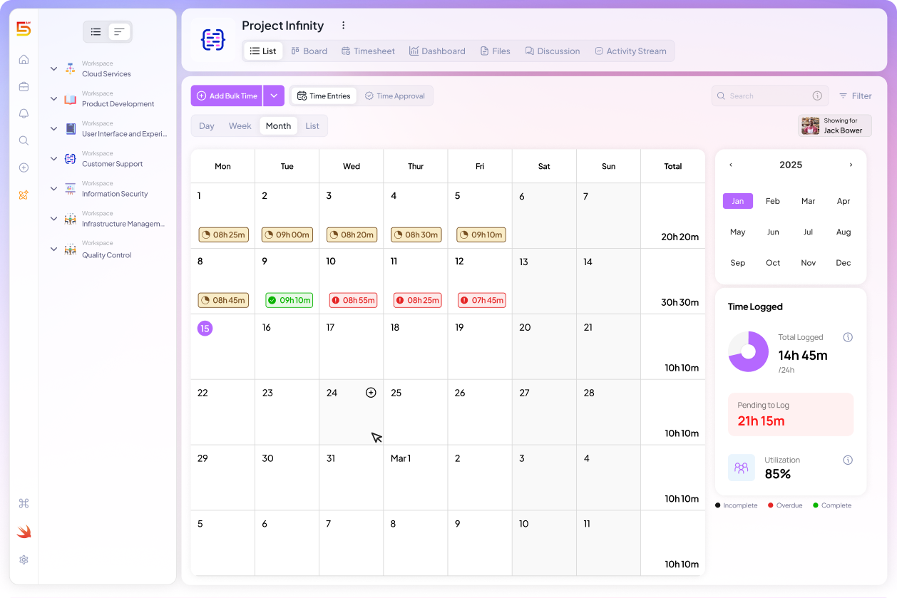 Timesheet View in 5day.io
