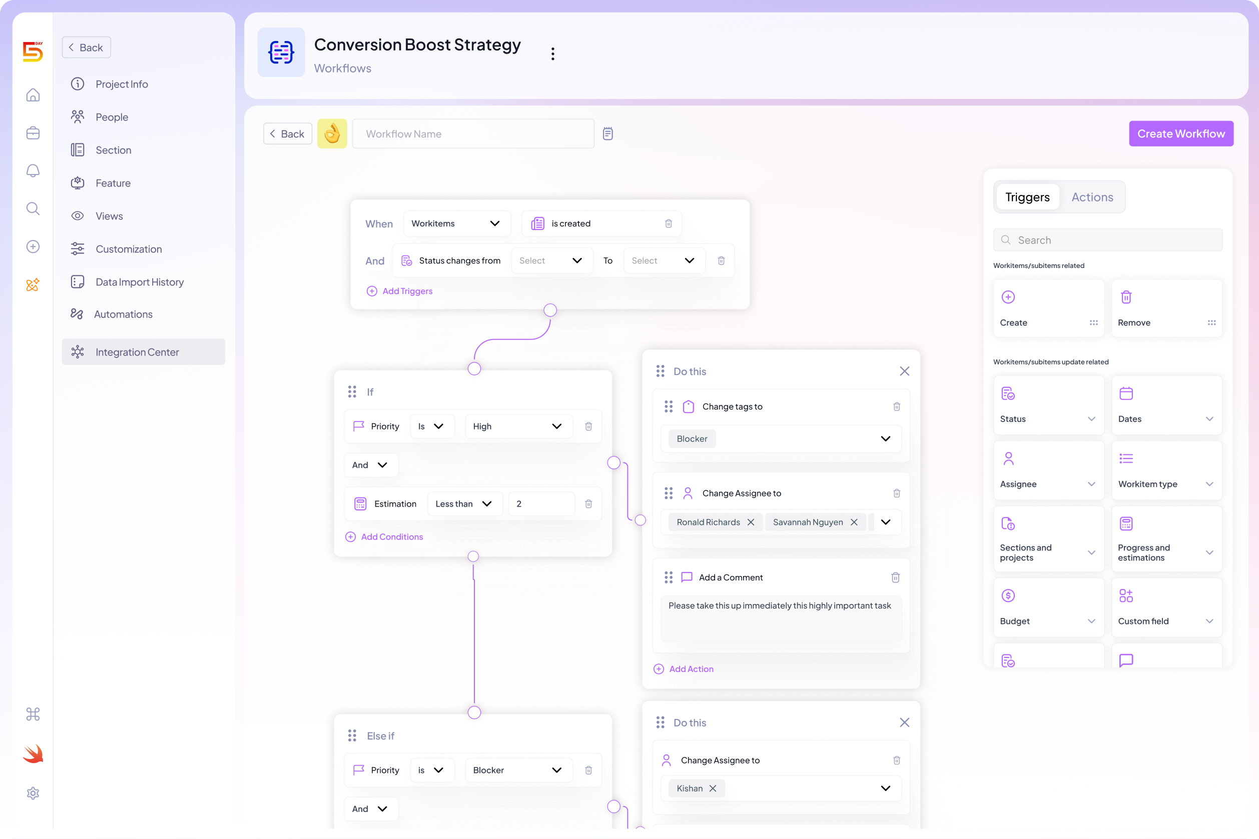 5day.io Workflow Automation Feature