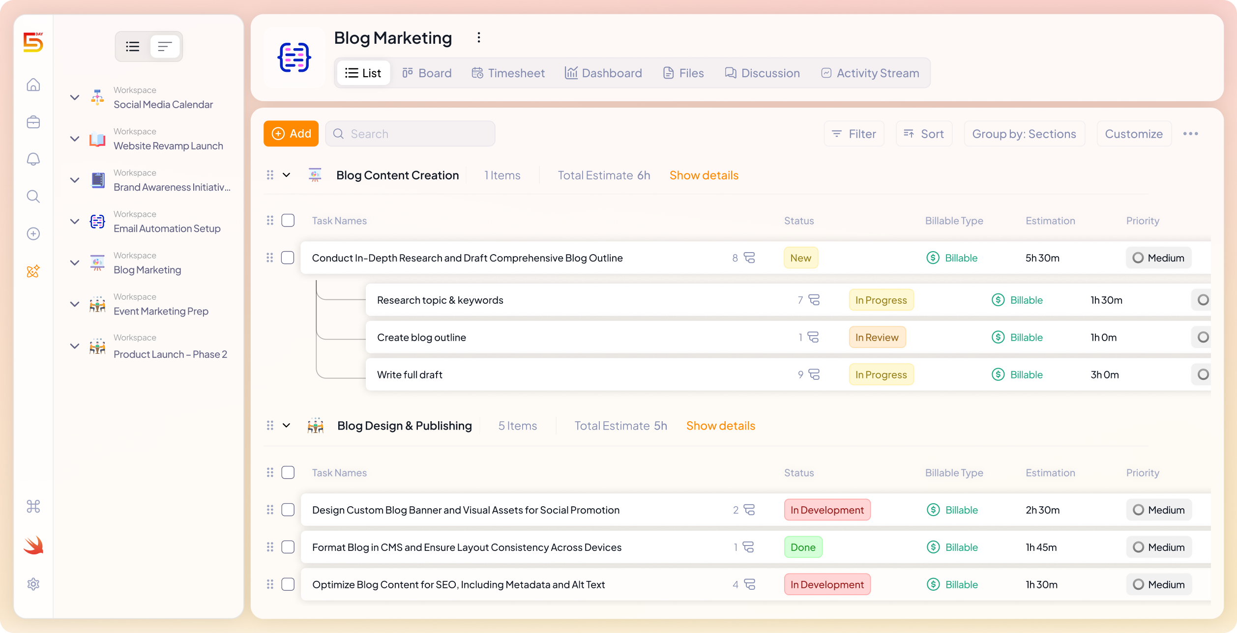 5day.io project structure
