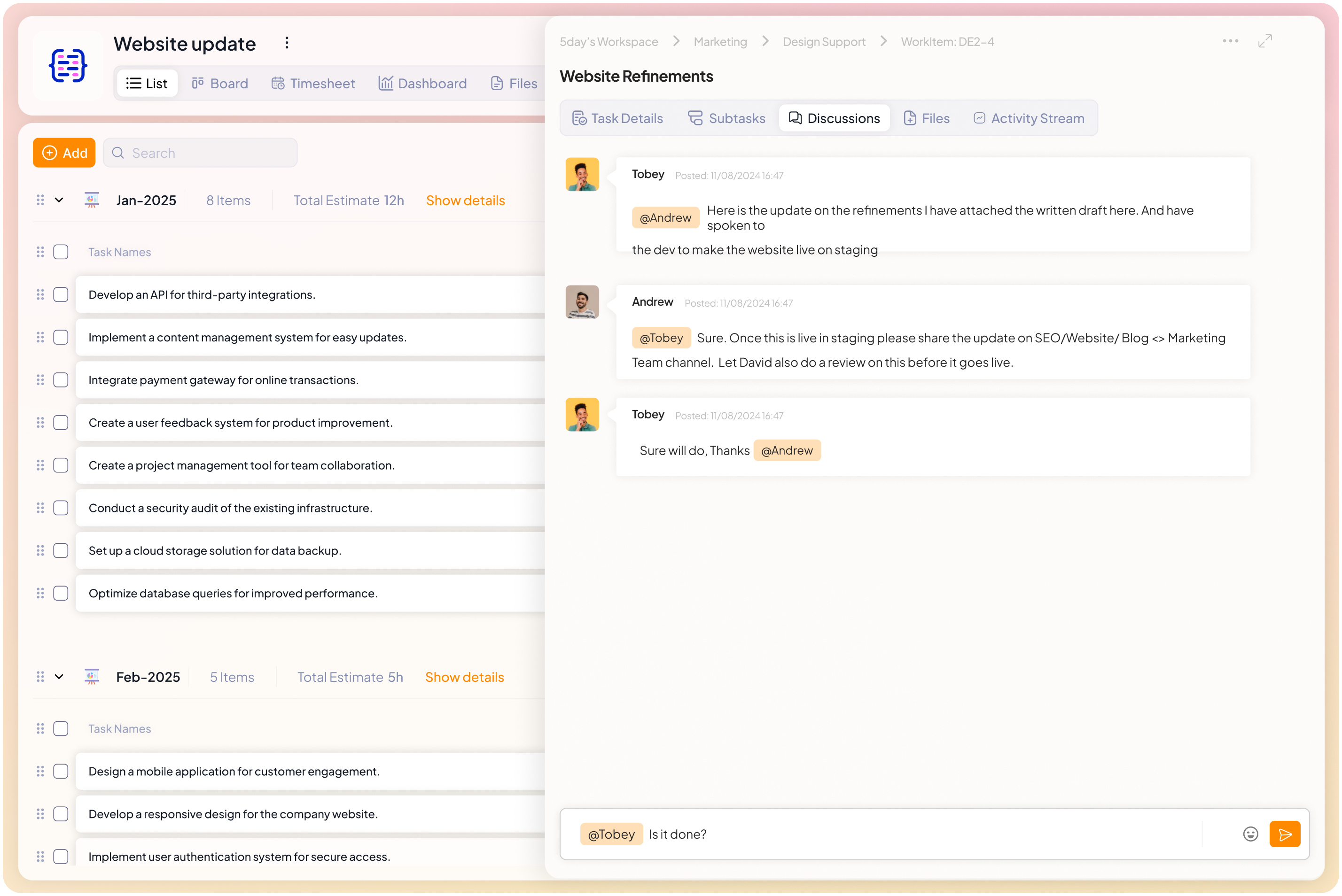 Discussion in 5day.io